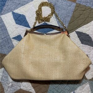 Stella Bianca Woven Straw/Raffia Kiss Lock Handbag Crossbody Made in Italy